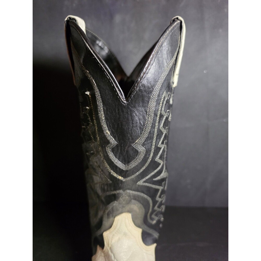 Vintage Texas Cowboy Boots Mens 9 EE USA Made Black Ivory Leather Western - Picture 9 of 15
